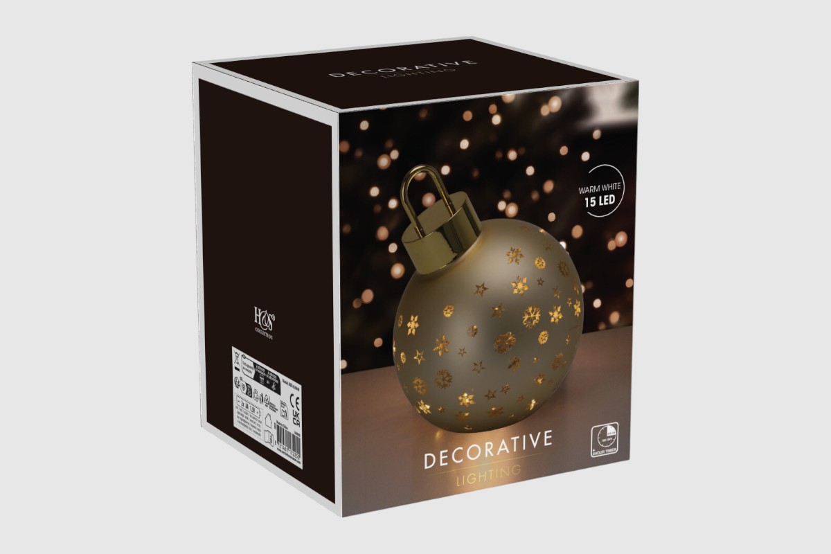 guľa dekoračná, 15 LED TEPLÉ SVETLO