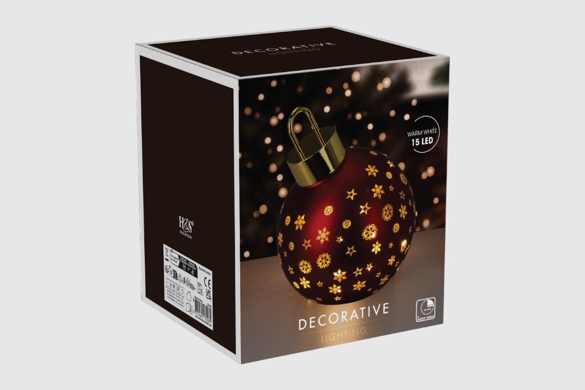 guľa dekoračná, 15 LED TEPLÉ SVETLO